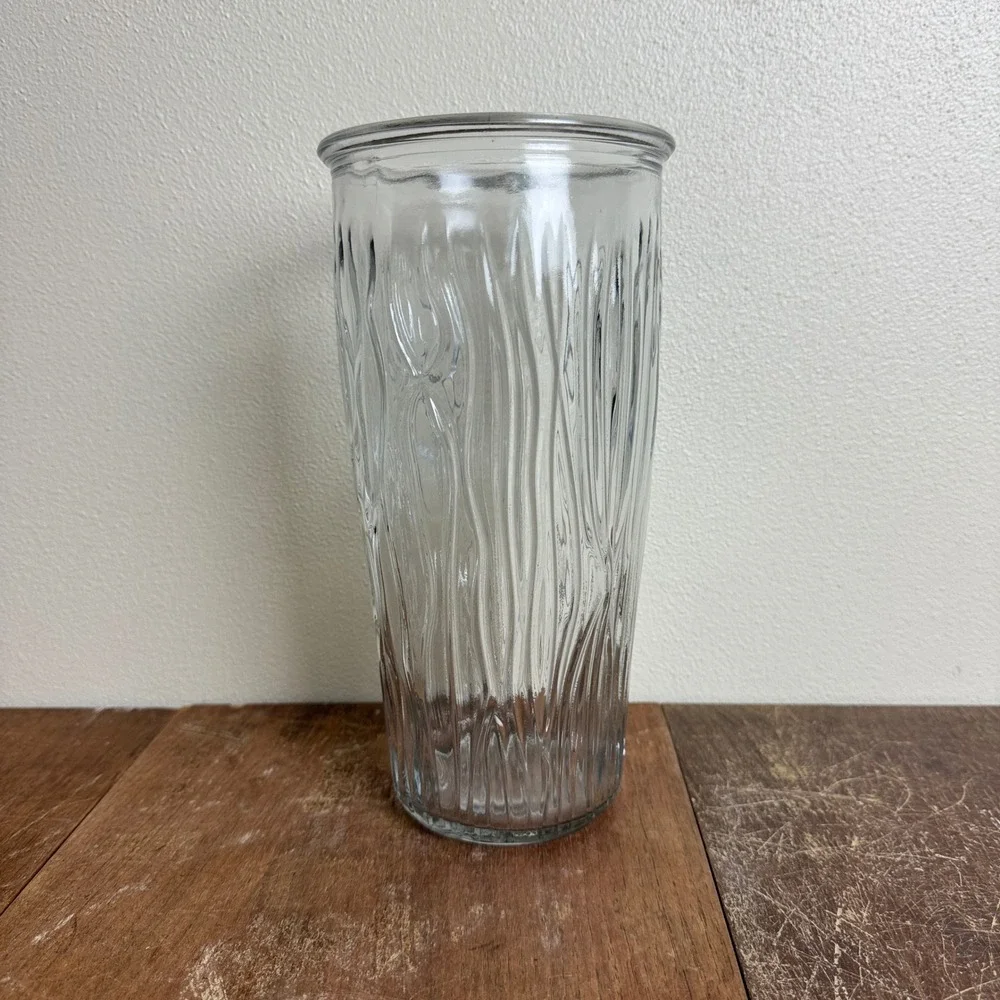 Vintage Clear Glass Wood Grain Design Tall Flower Vase‎